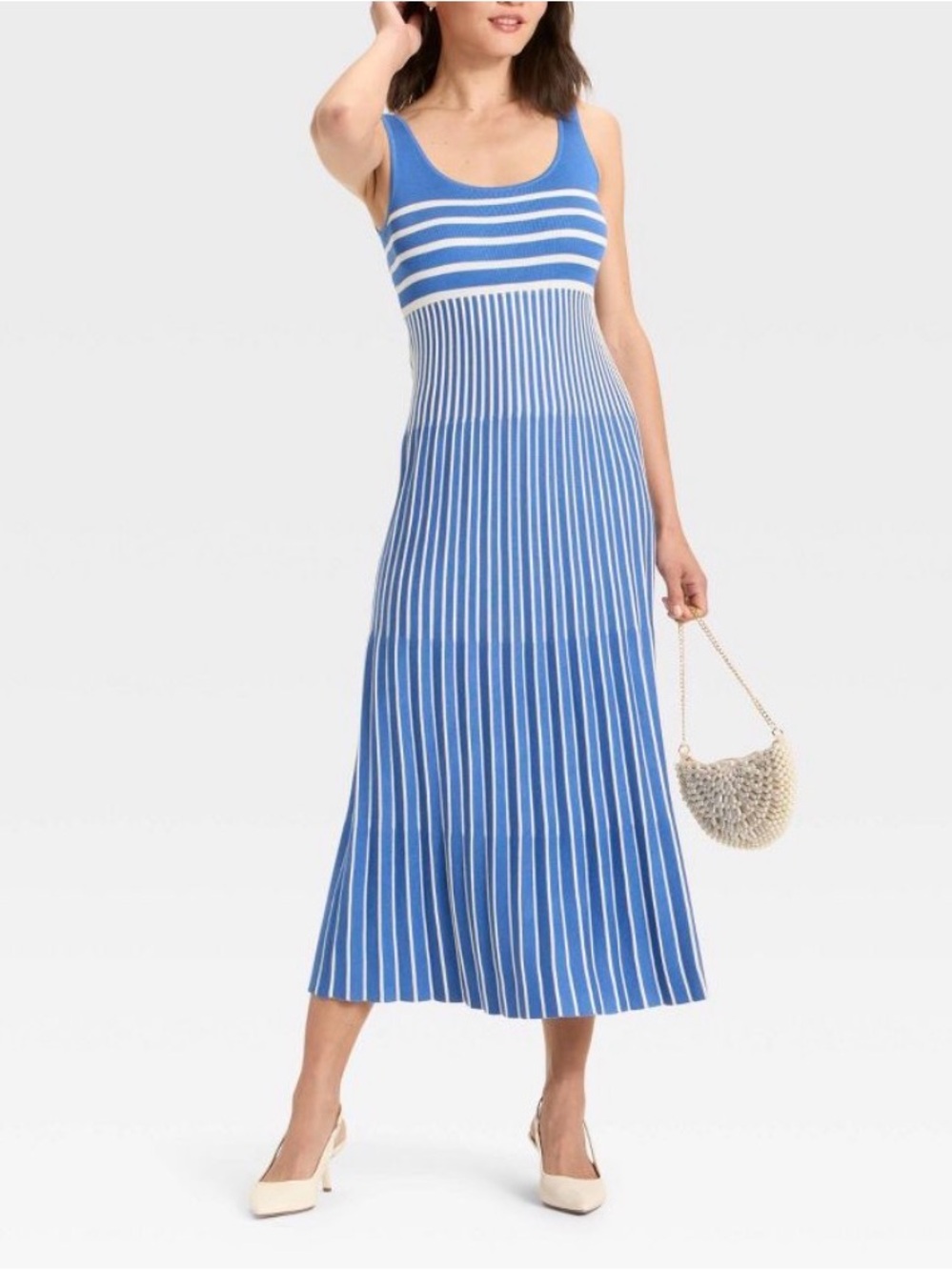 Women Maxi Sweater Dress - A New Day Blue / Cream size small